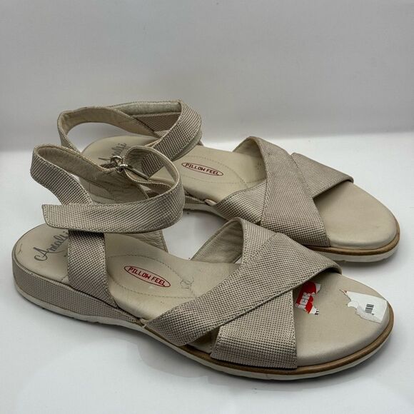 Amalfi By Rangoni Bice Quarter Strap Sandal Beige Metallic Comfort Size 9.5 - Picture 2 of 12